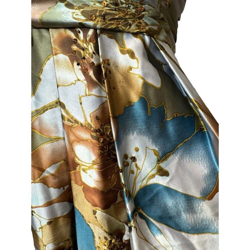 Adrianna Papell Occasions 100% Silk Blue Floral Halter Sequin Dress Y2K Sz 14 - Picture 5 of 14